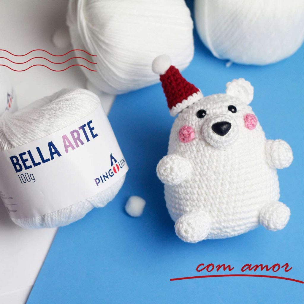 Urso polar crochê - Natal - Fio Bella Arte e Balloon