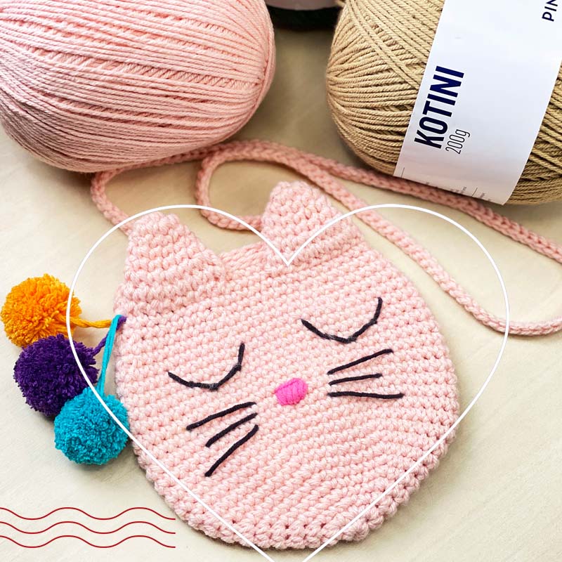 Bolsa de crochê infantil - Gatinho - fios Kotini e Balloon