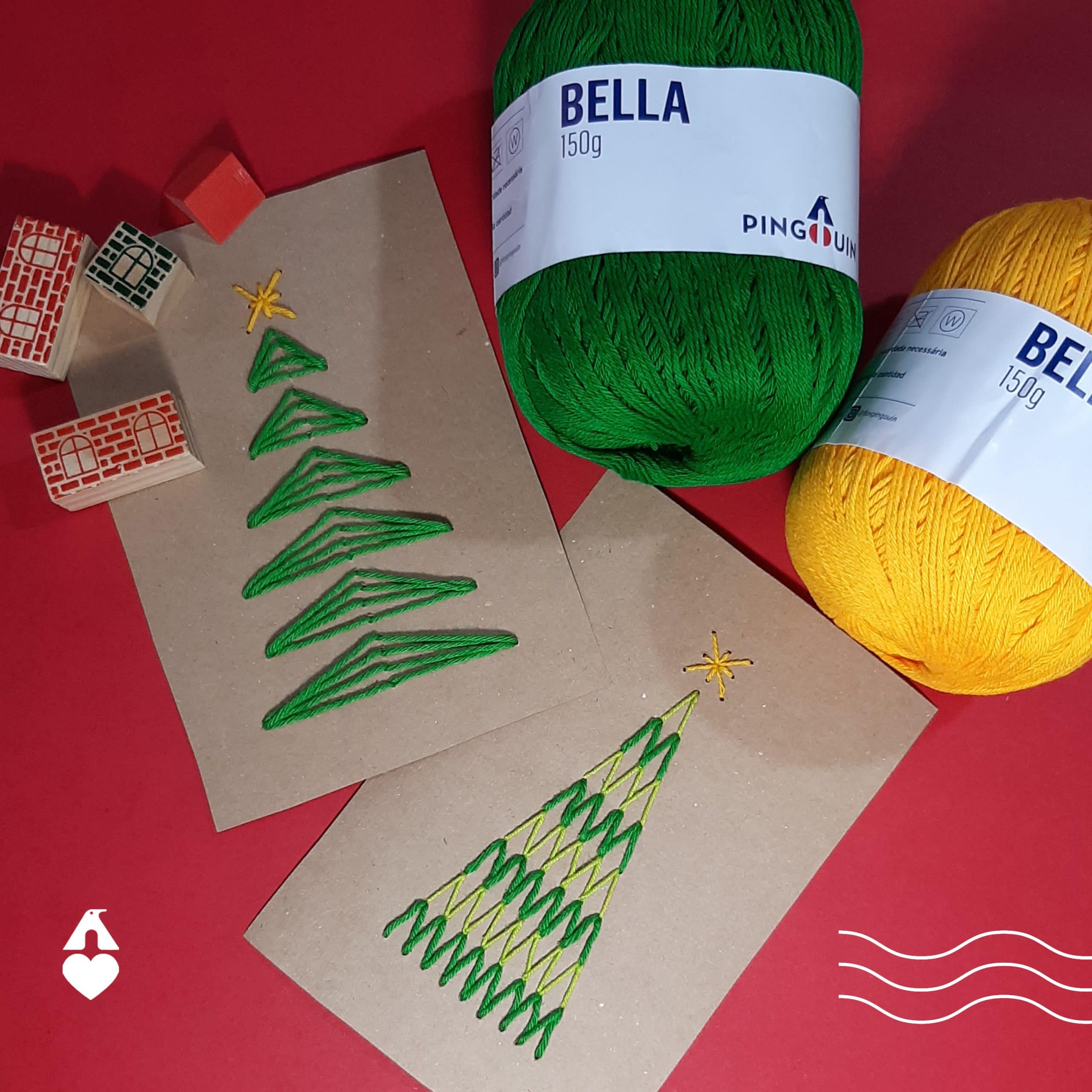 Cartão natal bordado - Feito com fio Bella, feito com Pingouin
